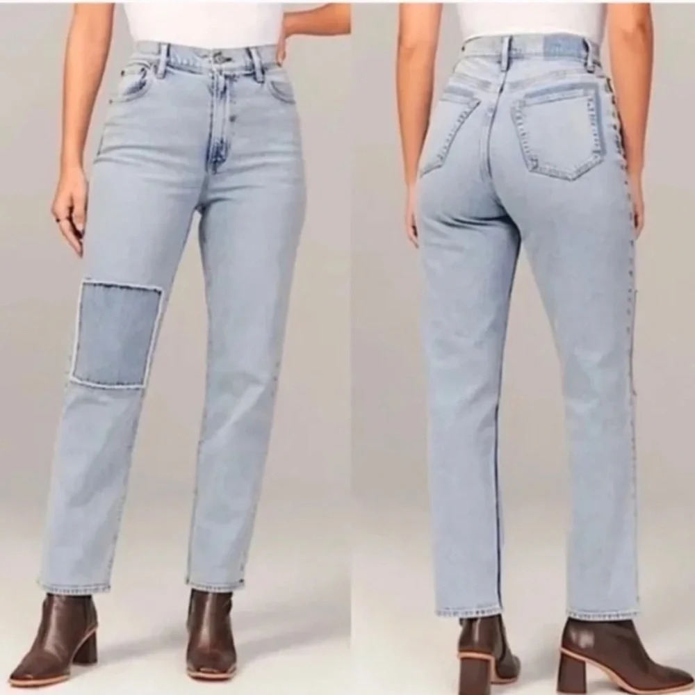 Abercrombie & Fitch Curve Love‎ Ankle Straight Ultra High Rise Jean Patchwork